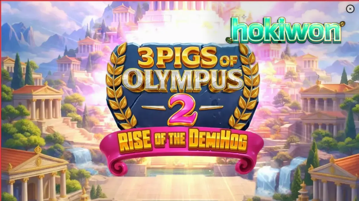 Tampilan visual slot 3 Pigs of Olympus 2 dengan tema mitologi Yunani dan babi heroik.